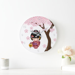 Sakura Kokeshi Doll - Cute Japanese Geisha Girl Large Clock