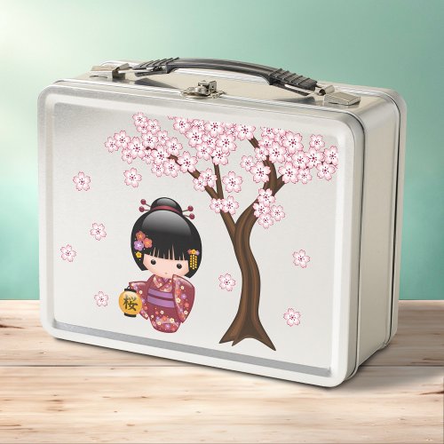 Sakura Kokeshi Doll _ Cute Japanese Geisha Girl Metal Lunch Box