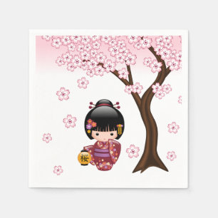 Sakura Kokeshi Doll - Cute Japanese Geisha Girl Napkins