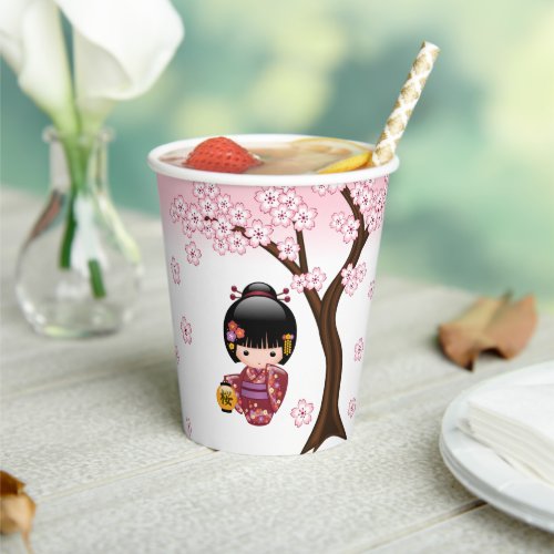 Sakura Kokeshi Doll _ Cute Japanese Geisha Girl Paper Cups