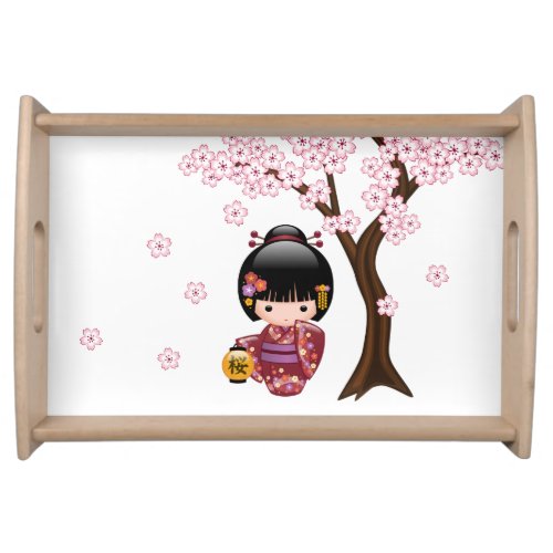 Sakura Kokeshi Doll _ Cute Japanese Geisha Girl Serving Tray