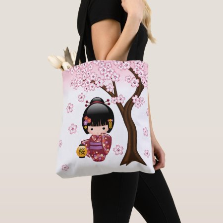 Sakura Kokeshi Doll - Cute Japanese Geisha Girl Tote Bag