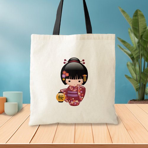 Sakura Kokeshi Doll _ Cute Japanese Geisha Girl Tote Bag