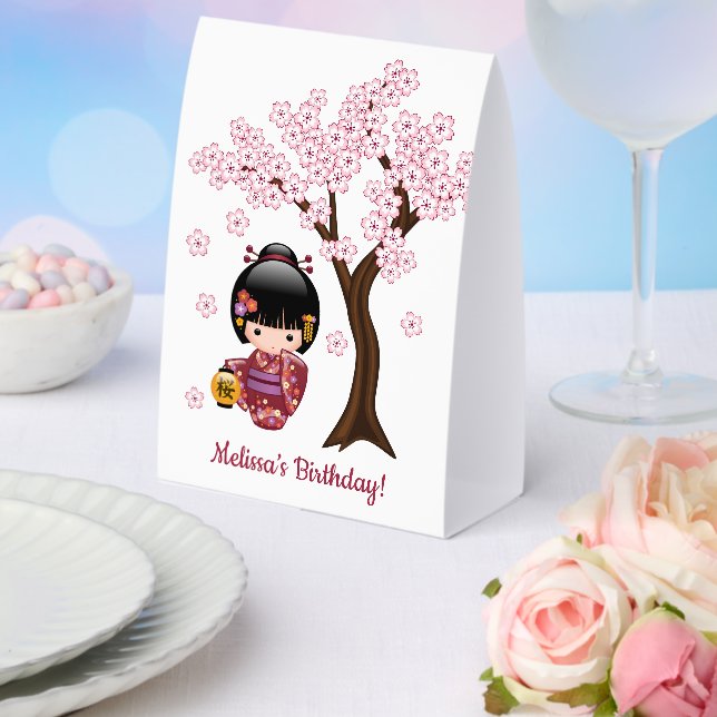 Sakura Kokeshi Doll Cute Japanese Geisha Paper Table Tent (Insitu(Wedding))