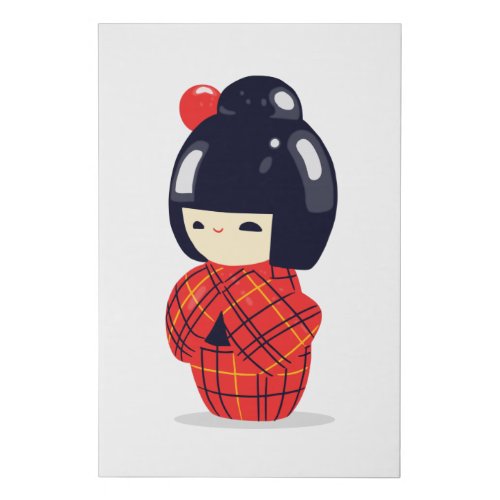 Sakura Kokeshi Doll Faux Canvas Print