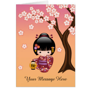 Sakura Kokeshi Doll - Geisha Girl on Peach