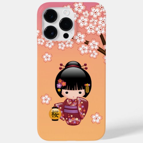 Sakura Kokeshi Doll _ Geisha Girl on Peach Case_Mate iPhone 14 Pro Max Case