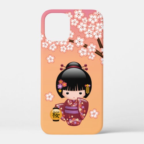 Sakura Kokeshi Doll _ Geisha Girl on Peach iPhone 12 Mini Case