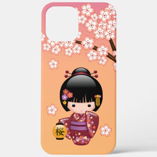 Sakura Kokeshi Doll _ Geisha Girl on Peach iPhone 12 Pro Max Case