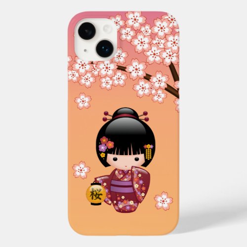 Sakura Kokeshi Doll _ Geisha Girl on Peach Case_Mate iPhone 14 Plus Case