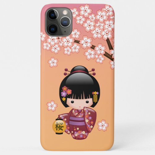 Sakura Kokeshi Doll _ Geisha Girl on Peach iPhone 11 Pro Max Case