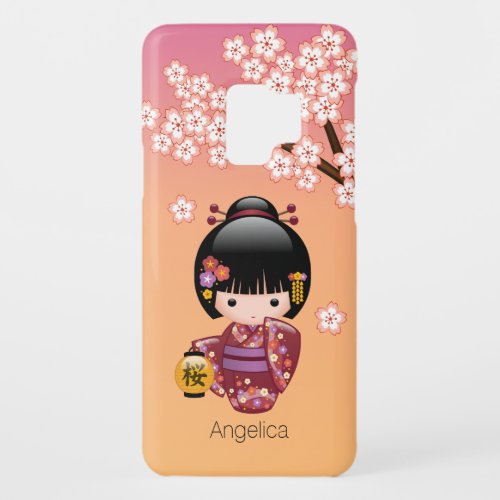 Sakura Kokeshi Doll _ Geisha Girl on Peach Case_Mate Samsung Galaxy S9 Case