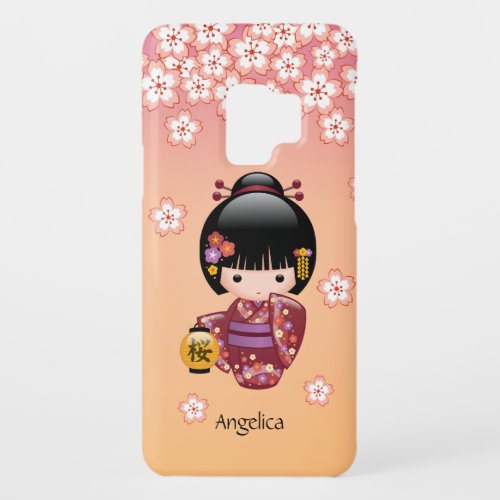 Sakura Kokeshi Doll _ Geisha Girl on Peach Case_Mate Samsung Galaxy S9 Case