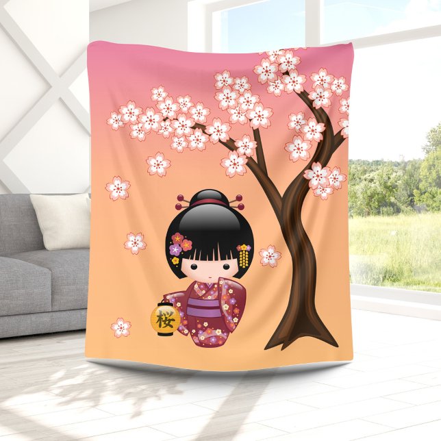 Sakura Kokeshi Doll - Geisha Girl on Peach Fleece Blanket (Creator Uploaded)