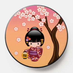 Sakura Kokeshi Doll - Geisha Girl on Peach PopSocket