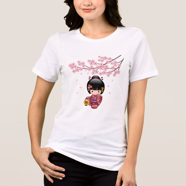 Sakura Kokeshi Doll Geisha Girl Tri-Blend Shirt (Front)