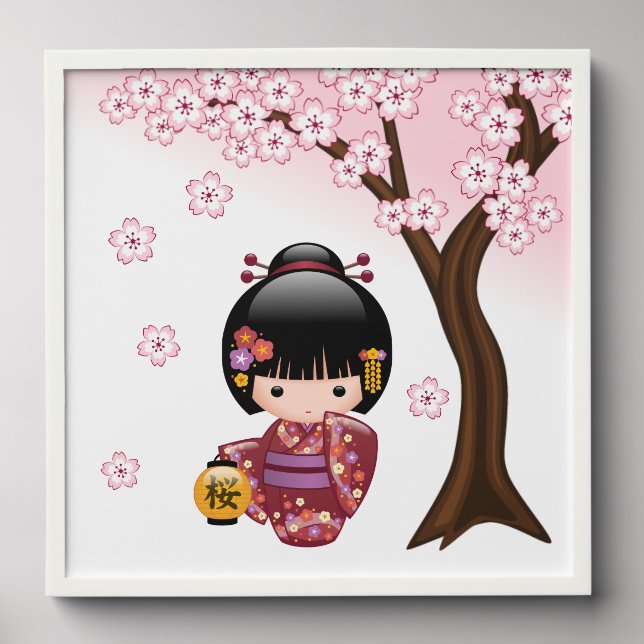Sakura Kokeshi Doll Japanese Geisha Girl Peel And Stick Photo Tile (Front Set)