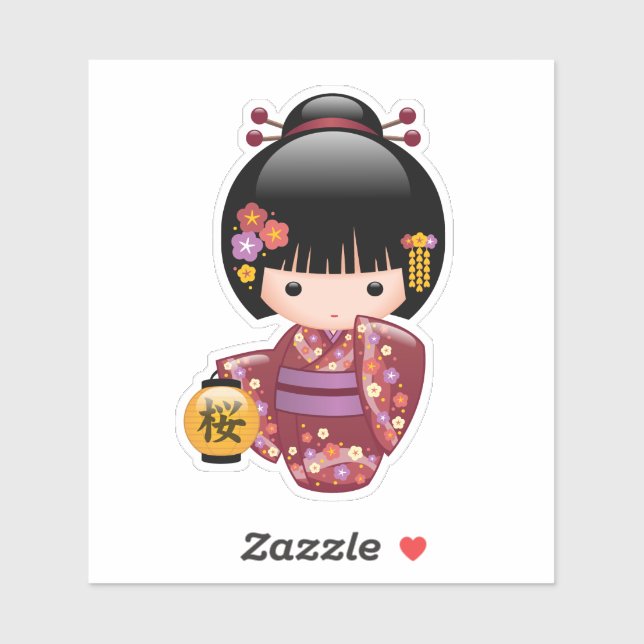 Sakura Kokeshi Doll - Kimono Geisha Girl Sticker (Sheet)