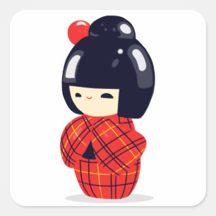 Sakura Kokeshi Doll Square Sticker