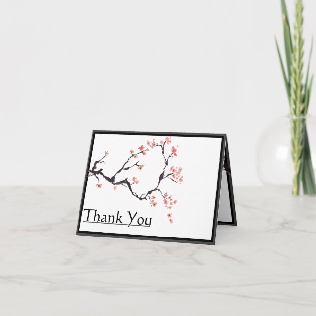 Sakura Mountain | Casual Border Wedding Folded Letterpress Thank You Card (Front)