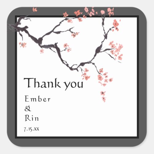 Sakura Mountain  Casual Border Wedding Square Sticker