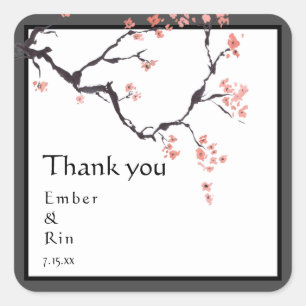 Sakura Mountain Casual Border Wedding Square Sticker