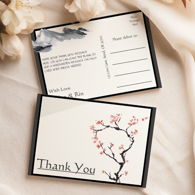 Sakura Mountain | Casual Border Wedding Thank You Postcard (Creator Uploaded)