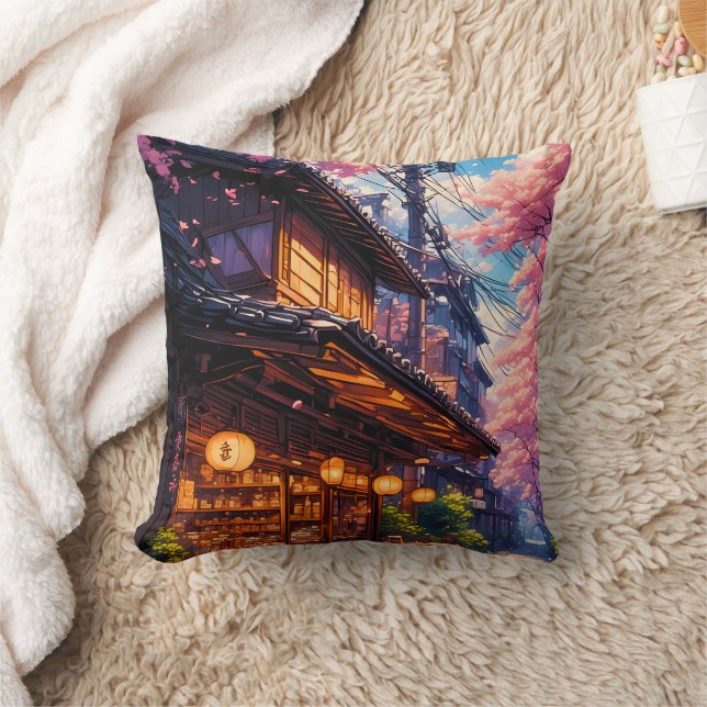 Sakura no Machikado - Cherry Blossom Street Throw Pillow (Blanket)