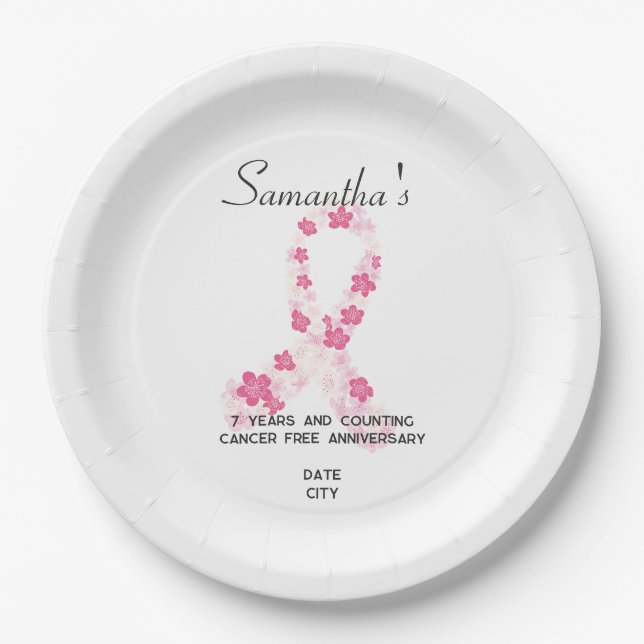 Sakura Pink Breast Cancer Fundraiser QR Code Paper Plates (Front)