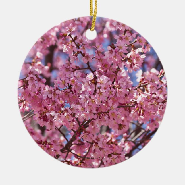 Sakura Pink Cherry Blossom Sky Ceramic Ornament (Front)