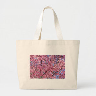 Sakura Pink Cherry Blossom Sky Large Tote Bag