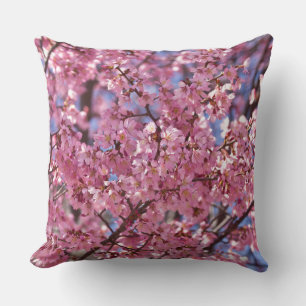 Sakura Pink Cherry Blossom Sky Throw Pillow