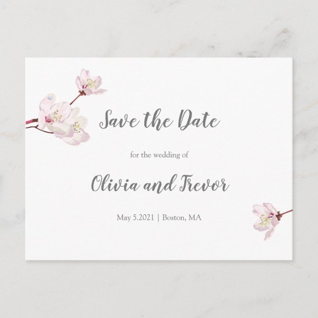Sakura Pink Cherry Blossom Wedding Save the Date Announcement Postcard (Front)