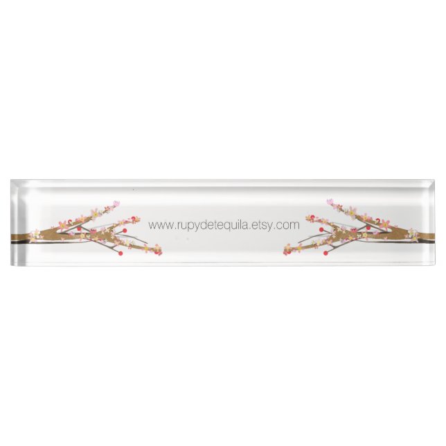 Sakura Pink Flowers in Pale Blue background Nameplate (Front)