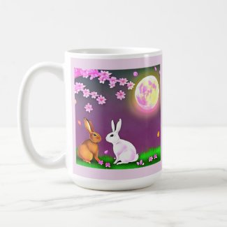 Sakura Rabbits  Under Cherry Trees and Pink Moon