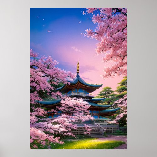 Sakura Sanctuary Traditional Temple Poster