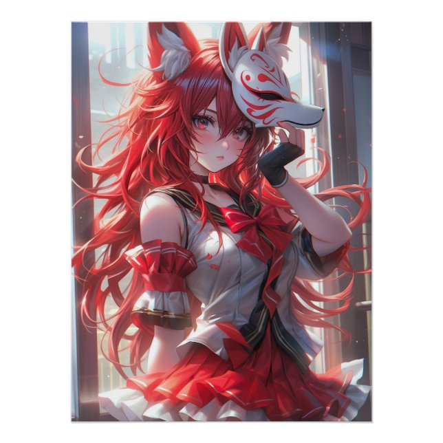Sakura & Secrets | Cute Kitsune Fox School Girl Poster (Front)