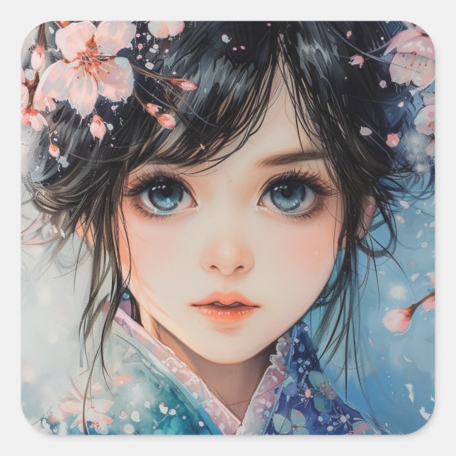 Sakura Serenity Portrait Square Sticker (Front)