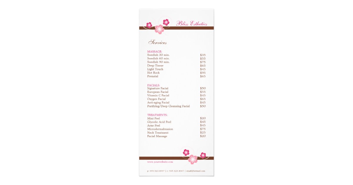 Sakura Spa Menu Template Double Sided Zazzle Com