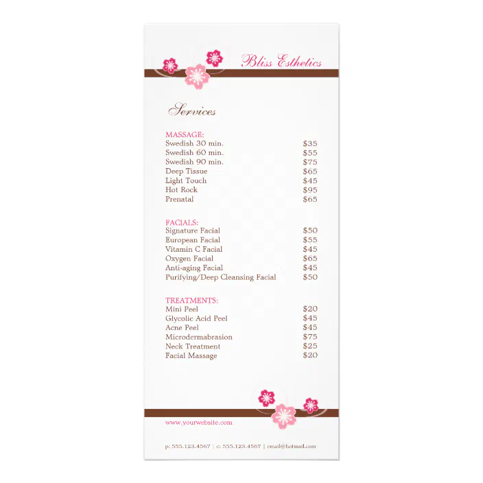 Sakura Spa Menu Template Double Sided Zazzle Com Sakura Spa Menu Template Double Sided Zazzle Com