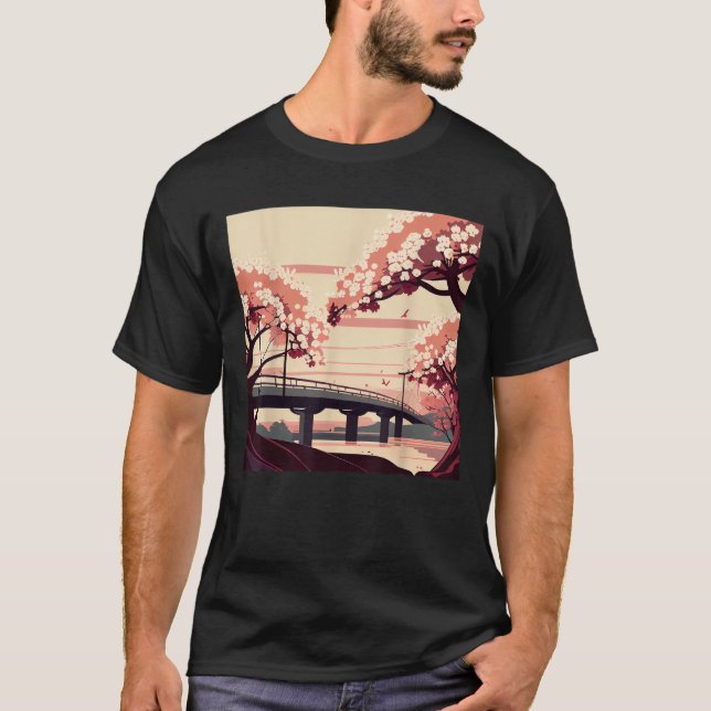 Sakura Splendor Japanese Scenic Cherry Blossom Tre T-Shirt (Front)
