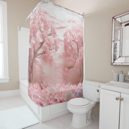 Sakura spring flowers sunset Shower Curtain