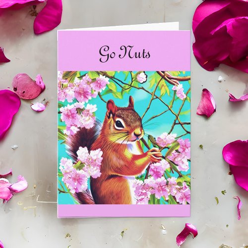 Sakura Squirrel in Cherry Tree Go Nuts Birthday Card