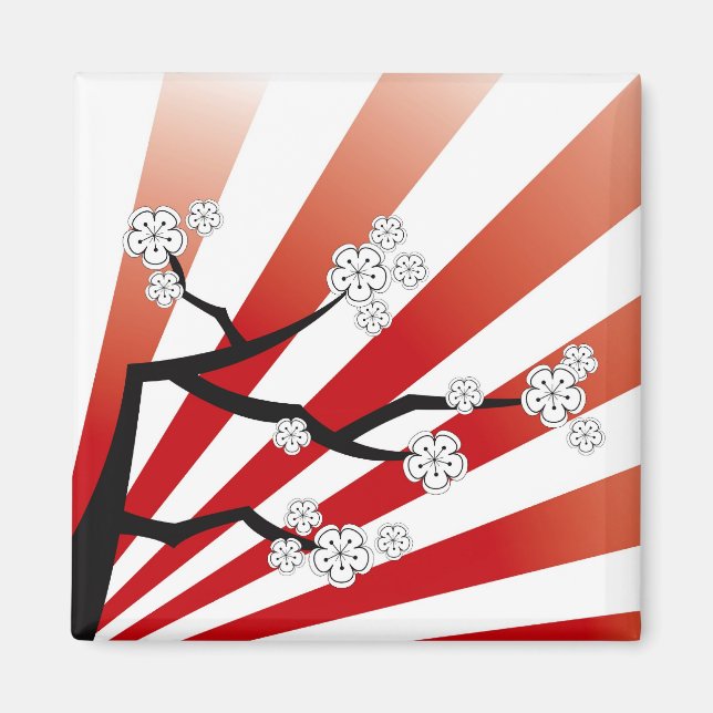 Sakura Sunrise White Cherry Blossoms Flowers Zen Magnet (Front)