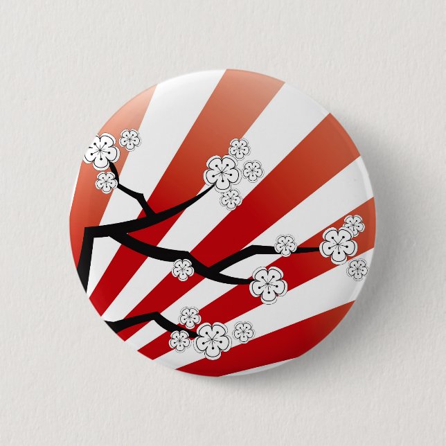 Sakura Sunrise White Cherry Blossoms Flowers Zen Pinback Button (Front)