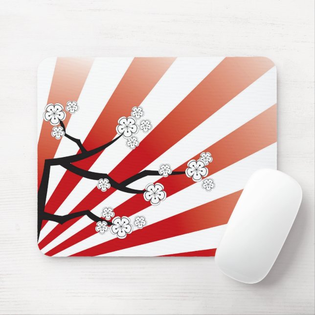 Sakura Sunrise Zen Stripes White Cherry Blossoms Mouse Pad (With Mouse)