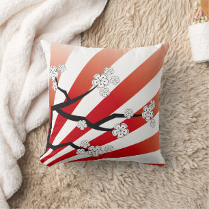 Sakura Sunrise Zen White Cherry Blossoms Flowers Throw Pillow