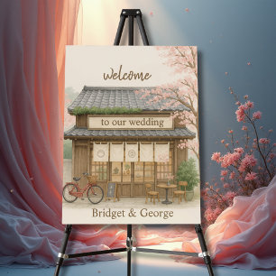 sakura tea house destination wedding welcome foam board