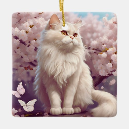 Sakura the Cat in Cherry Blossom Forest Ceramic Ornament