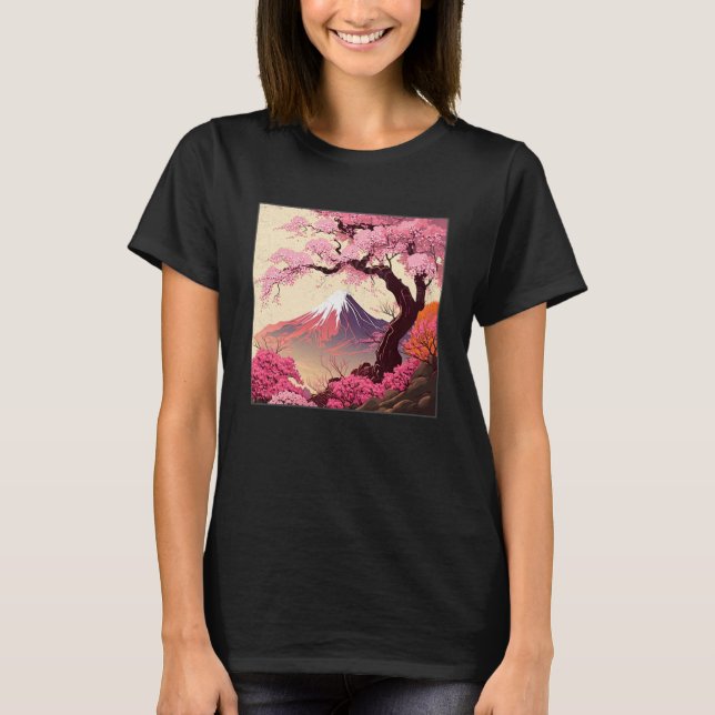 Sakura Tree Cherry Blossom Illustration Scenery Wo T-Shirt (Front)